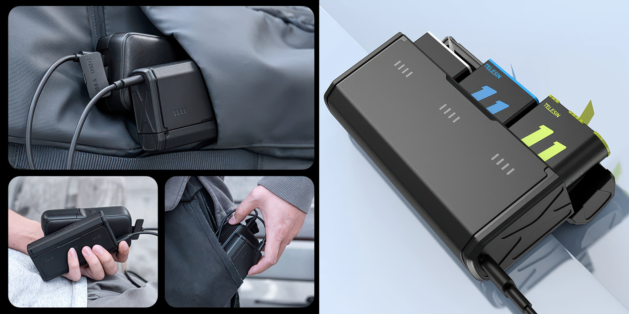 Zestaw ładowarka trójkanałowa Telesin S0-ECB-01-TGP i dwa akumulatory do GoPro Hero 9 _ 10 _ 11 _ 12